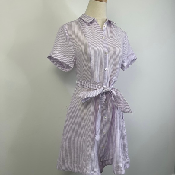 HILL HOUSE Lilac Stripe 100% linen The Laura Dress size Small - Picture 9 of 13